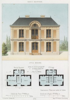 Эскиз дома с аркой над балконом (из популярного у парижских архитекторов 1880-х Nouvelles maisons de campagne...)