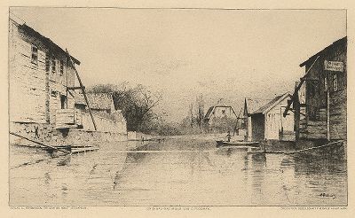 Берега реки Кёпинг. Офорт шведского художника и гравера Карла Флодмана, 1888 год. 