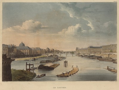Лувр и мосты Парижа (из Picturesque Tour of the Seine, from Paris to the Sea... (англ.). Лондон. 1821 год (лист I))