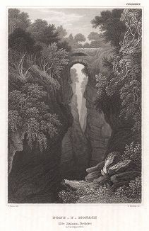 Чёртов мост в графстве Кередигион, Уэльс. Meyer's Universum..., Хильдбургхаузен, 1844 год.