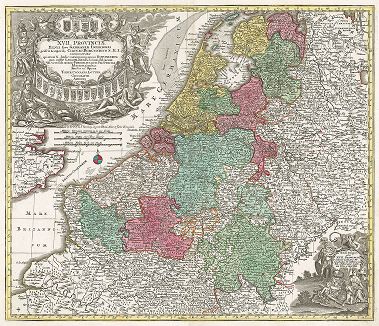 Карта Нижних земель. XVII Provinciae Belgii sive Germaniae Inferioris prise. temporib. Burgundico S.R.I.