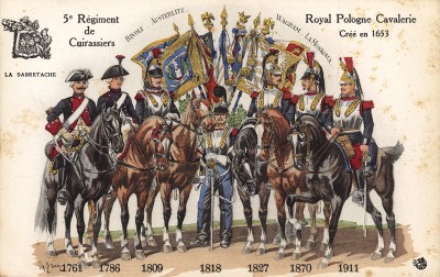 1761-1911 гг. Мундиры и знамена 5-го кирасирского полка французской армии, сформированного в 1653 г. и сражавшегося при Риволи, Аустерлице, Ваграме и Бородино. Коллекция Роберта фон Арнольди. Германия, 1911-29