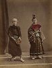 Актеры кёгэн. Крашенная вручную японская альбуминовая фотография эпохи Мэйдзи (1868-1912). 