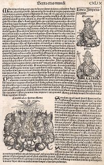 Лист 149 из знаменитой первопечатной книги Хартмана Шеделя "Всемирная хроника", также известной как "Нюрнбергские хроники". Die Schedelsche Weltchronik (Liber Chronicarum). Нюрнберг, 1493