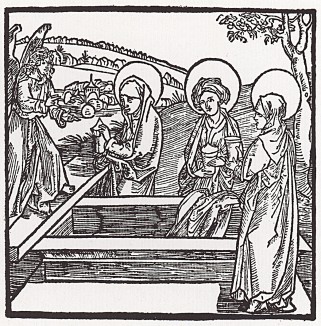 Три жены у гроба (иллюстрация к книге "Рыцарь Башни", гравированная Дюрером в 1493 году)
