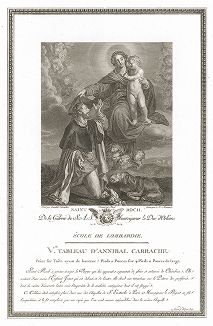 Святой Рох, приписываемый кисти Аннибале Карраччи. Лист из знаменитого издания Galérie du Palais Royal..., Париж, 1786
