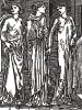 Первый визит сестёр. Иллюстрация Эдварда Коли Бёрн-Джонса к поэме Уильяма Морриса «История Купидона и Психеи». Лондон, 1890-е гг.