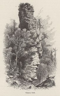 Скала Каминная труба, остров Макино, штат Мичиган. Лист из издания "Picturesque America", т.I, Нью-Йорк, 1872.