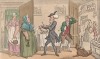 Доктор Синтакс предъявляет счёт хозяйке гостиницы. Иллюстрация Томаса Роуландсона к поэме Вильяма Комби "Путешествие доктора Синтакса в поисках живописного", л.4. Лондон, 1881