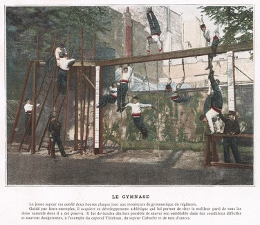 Французские сапёры выполняют гимнастические упражнения. L'Album militaire. Livraison №10. Sapeurs-Pompiers. Париж, 1890