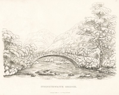 Мост. Редкая гравюра Уильяма Грина из Эмблсайда из его известной серии видов Озёрного края. Лондон, 1809