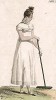 Девушка среднего класса с изящными садовыми граблями изумрудного цвета. Из первого французского журнала мод эпохи ампир Journal des dames et des modes, Париж, 1813. Модель № 1333