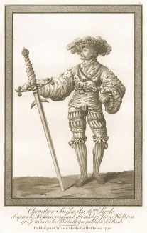 Швейцарский дворянин XVI века, вооружённый двуручным мечом (акватинта, выполненная по рисунку Ганса Гольбейна младшего, хранящемуся в публичной библиотеке города Базеля. Базель. 1790 год)