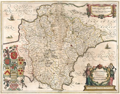 Карта графства Девоншир. Devonie descriptio. The description of Devon-shire. Составил Ян Янсониус. Амстердам, 1646