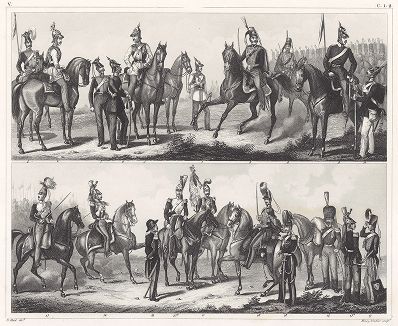 Униформа прусской (вверху) и французской кавалерии в 1850-е гг. Лондон, 1850-е гг.