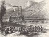 Провод парохода через пороги на реке Теннесси, штат Теннесси. Лист из издания "Picturesque America", т.I, Нью-Йорк, 1872.