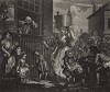 Взбешенный музыкант, 1741. На гравюре Хогарт изобразил дом своего друга, музыканта Вильяма Хаггинса, в переулке Сент-Мартин. Предполагается, что музыкант, разъяренный какофонией улицы, и есть Хаггинс. Вдали видна церковь Сент-Мартин. Геттинген, 1854