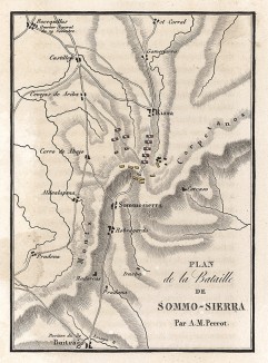 План сражения в ущелье Сомо-Сьерра 30 ноября 1808 г. Составил французский картограф Аристид-Мишель Перро. J.-M. de Norvins, Histoire de Napoleon, т.3. Париж, 1829
