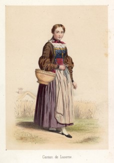 Крестьянка из кантона Люцерн в традиционной одежде. Сoutumes suisses dessinés d'aprés nature, par J.Suter. Париж, 1840