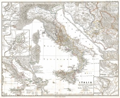 Италия до прихода галлов. Карта из "Atlas Antiquus" (Древний атлас) Карла Шпрюнера и Теодора Менке, Гота, 1865 год