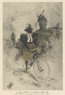 Красавица-велосипедистка под дождем, 1896 год. Les cyclisme, Париж, 1935