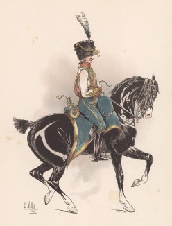 Офицер 5-го гусарского полка императорской гвардии в 1806 году (из "Иллюстрированной истории верховой езды", изданной в Париже в 1891 году)