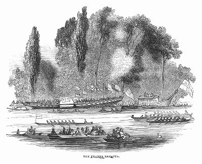 Традиционные ежегодные командные соревнования по гребле на реке Темза 1844 года, впервые проведённые в 1839 году (The Illustrated London News №113 от 29/06/1844 г.)