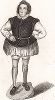 Джон Джарвис (1503 -- 1560), 3 фута 8 дюймов роста (около 112 см) -- первый достоверный карлик в Англии. Иллюстрация из работы Portraits, Memoirs and Characters of remarkable persons from the Reign of Edward the Third to the Revolution. Лондон, 1794-95