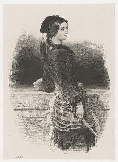 Мелани Вальдор в образе Гюльнаре из балета "Корсар". Литография Поля Гаварни, 1843 год.