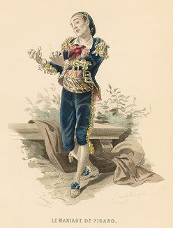 Фигаро - главный персонаж  пьесы "Безумный день, или Женитьба Фигаро" Бомарше. Акт V, сцена III. Oeuvres complètes de Beaumarchais, Париж, 1876