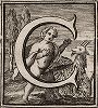Буквица "С" из "Delle magnificenze di Roma antica e moderna ..." Джузеппе Вази, Рим, 1758. 