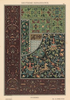 Узоры немецких ковров эпохи Возрождения (лист 74 альбома "Сокровищница орнаментов...", изданного в Штутгарте в 1889 году)