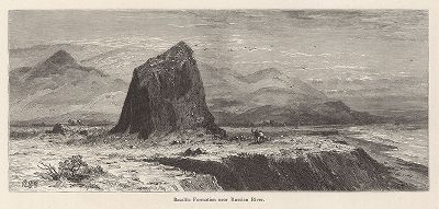 Гранитная скала на берегу реки Рашен-ривер, штат Калифорния. Лист из издания "Picturesque America", т.I, Нью-Йорк, 1872.