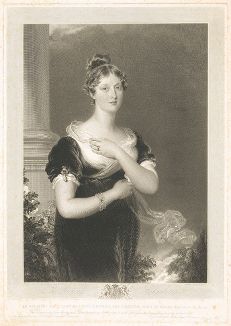 Шарлотта Августа Уэльская (1796-1817) - дочь Георга IV.  Гравюра с оригинала сэра Томаса Лоуренса. 