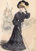 Осенний костюм из серой шерсти в клетку с воланами и спущенными рукавами. Les grandes modes de Paris, октябрь 1903 г.