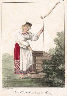 Девушка из Малороссии. Редкая литография из Recueil de lithographies, л.18. Париж, 1821