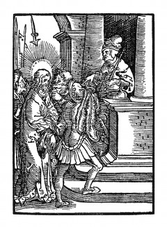 Иисус перед царем Иродом. Из Benedictus Chelidonius / Passio Effigiata. Монограммист N.H. Кёльн, 1526