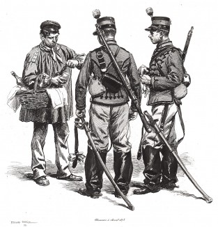 Французские конные егеря соображают на троих в 1873 году (из Types et uniformes. L'armée françáise par Éduard Detaille. Париж. 1889 год)