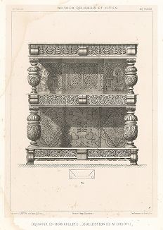 Резной английский дрессуар, XVI век. Meubles religieux et civils..., Париж, 1864-74 гг. 