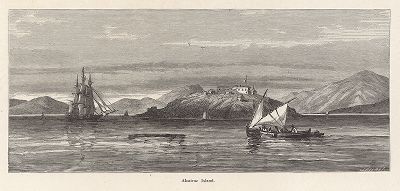 Остров Алькатрас, штат Калифорния. Лист из издания "Picturesque America", т.I, Нью-Йорк, 1872.