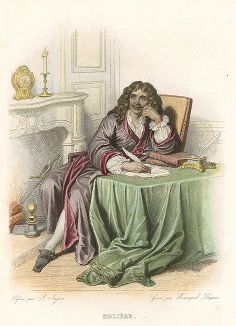 Мольер (Жан Батист Поклен, 1622-1673) - знаменитый французский драматург и актер. Лист из серии Le Plutarque francais..., Париж, 1844-47 гг. 
