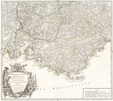 Карта Прованса. Gouvernement general de Provence… Составили Жиль и Дидье Робер де Вогонди для Atlas Universel. Париж, 1754