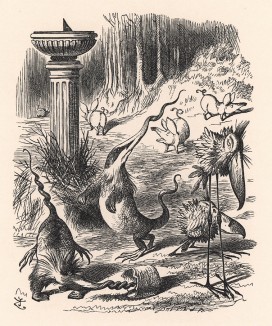Варкалось. Хливкие шорьки пырялись по наве (иллюстрация Джона Тенниела к книге Льюиса Кэрролла «Алиса в Зазеркалье», выпущенной в Лондоне в 1870 году)