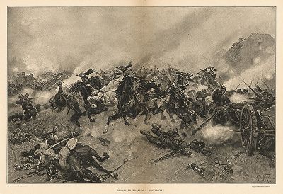 Атакан драгун при Гравелоте 18 августа 1870 года. С живописного оригинала Альфонса де Невиля.