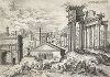 Вид Римского форума с подножья Капитолийского холма. Офорт Иеронима Кока из сюиты Praecipua Aliquot Romanae Antiquitatis Ruinarum Monimenta, 1551 год. 