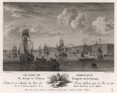 Вид на Шато Тромпетт на берегу Гаронны в Бордо (лист 21 из альбома гравюр Nouvelles vues perspectives des ports de France..., изданного в Париже в 1791 году)