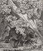 Трущийся о дерево кабан. Гравюра Иоганна Элиаса Ридингера из Entwurff Einiger Thiere ..., Аугсбург, 1740. 