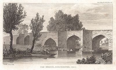 Старый мост в Дорчестере, графство Оксфордшир. Иллюстрация из "Gentlemаn's magazine", февраль 1818 года, Лондон. 
