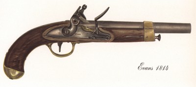 Однозарядный пистолет США Evans 1814 г. Лист 34 из "A Pictorial History of U.S. Single Shot Martial Pistols", Нью-Йорк, 1957 год