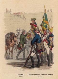 Фельдъегерь доставляет приказ о выступлении прусским гренадерам (иллюстрация Адольфа Менцеля к известной работе Эдуарда Ланге "Солдаты Фридриха Великого", изданной в Лейпциге в 1853 году)